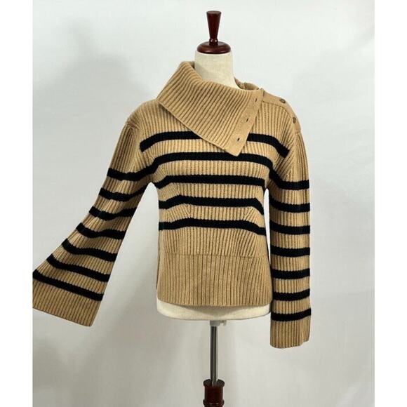 SIMKHAI Jonathan Sz S Small Black Tan Stripe Wool Cashmere Pullover Sweater Adri - Picture 7 of 10